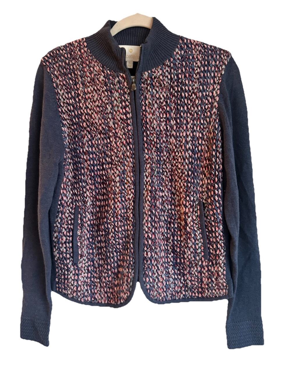 Etcetera Textured Knit Zip Jacket Women’s Small Wool Blend Multicolor Front